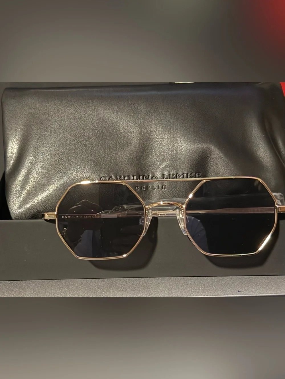 😎 NWT! Carolina Lemke Unisex Hexagon Thin Metal Frame Sunglasses